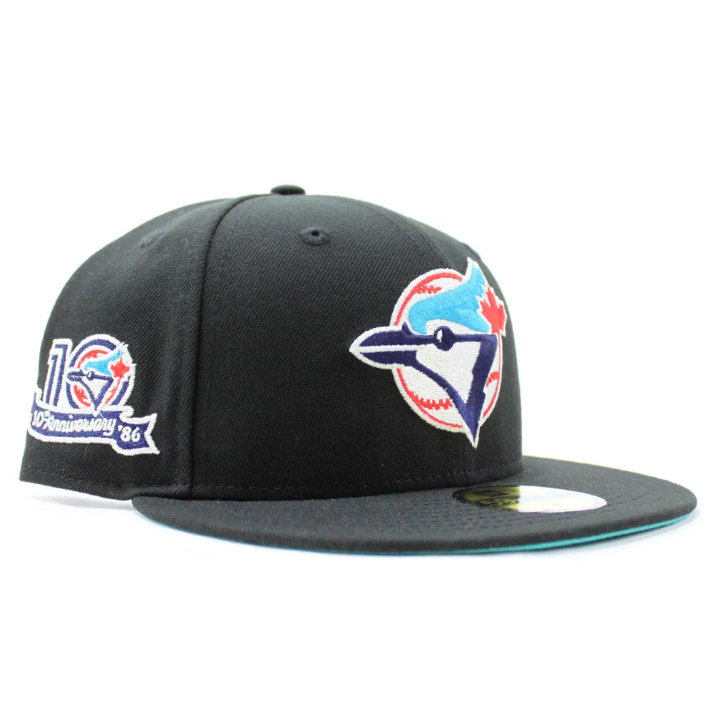 Toronto Blue Jays 10th Anniversary New Era 59Fifty Fitted Hat (Glow in the Dark Black Teal Under Brim)