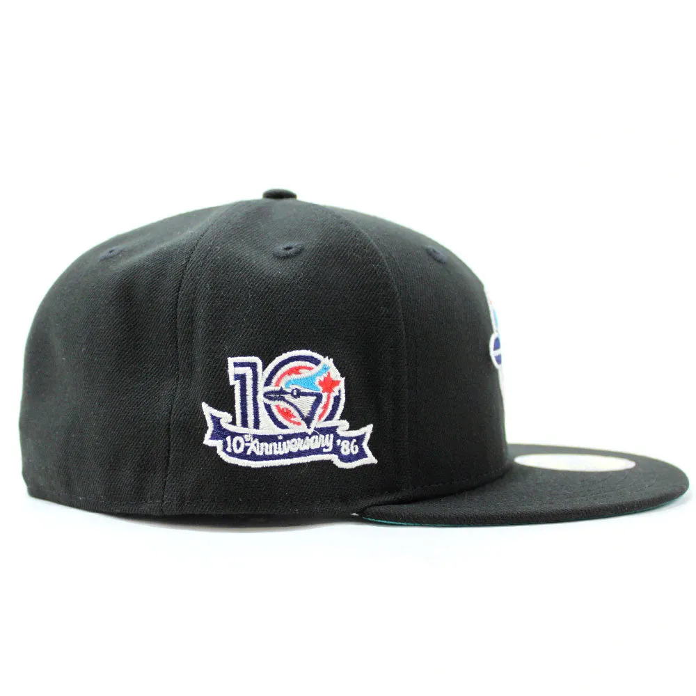 Toronto Blue Jays 10th Anniversary New Era 59Fifty Fitted Hat (Glow in the Dark Black Teal Under Brim)