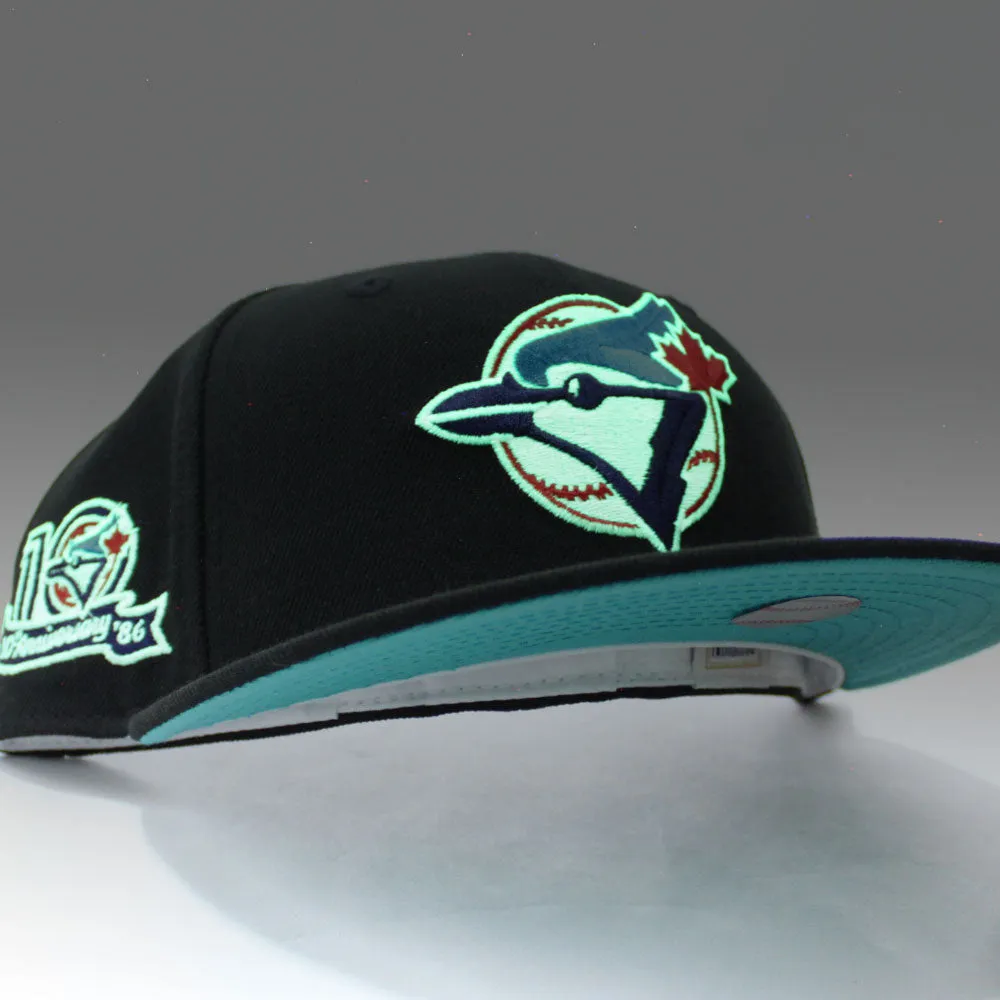 Toronto Blue Jays 10th Anniversary New Era 59Fifty Fitted Hat (Glow in the Dark Black Teal Under Brim)