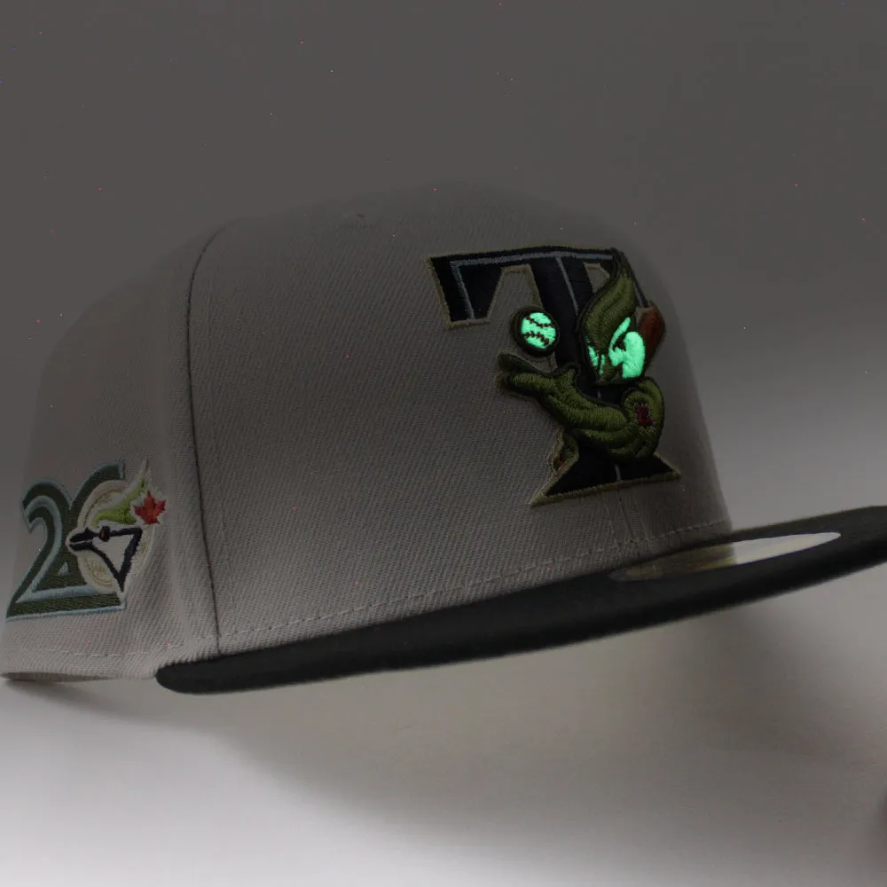 Toronto Blue Jays 20th Anniversary 1996 New Era 59Fifty Fitted Hat (GITD STONE BLACK NEW OLIVE Under Brim)