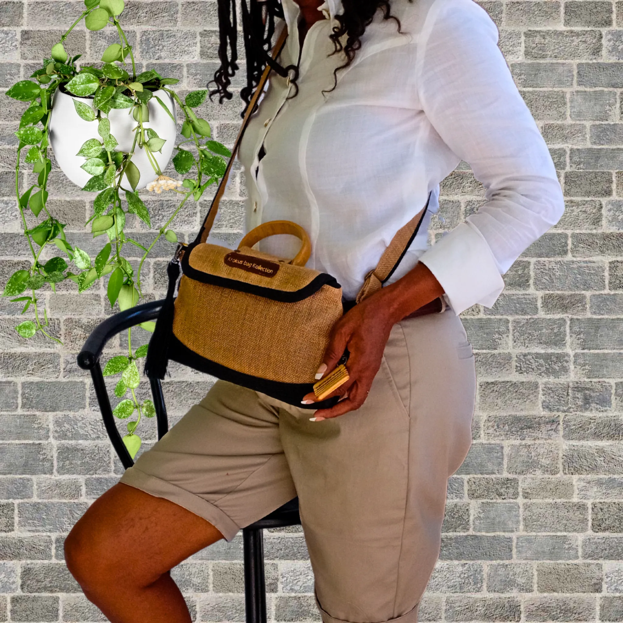 Tote Set, Black Linen Trim