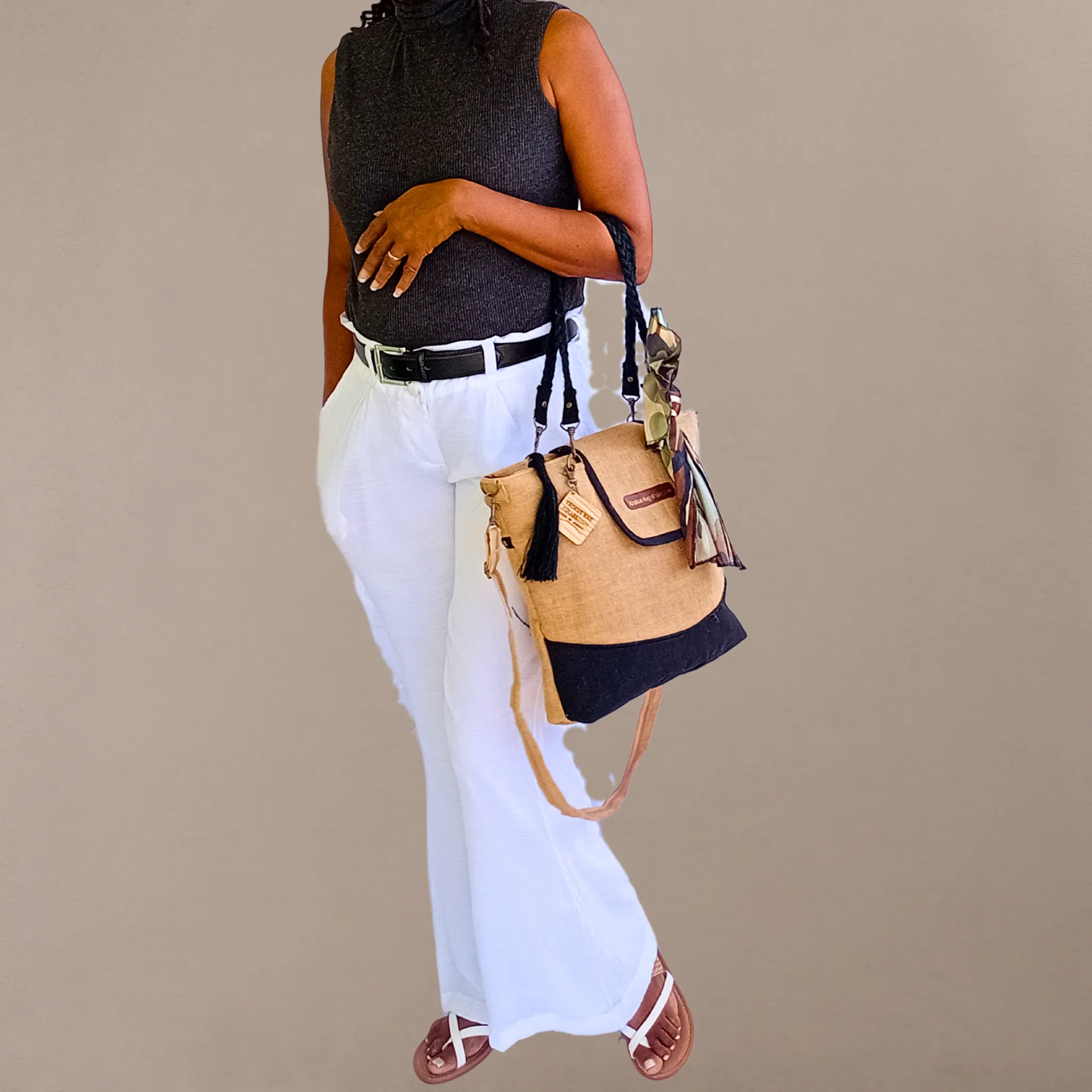 Tote Set, Black Linen Trim