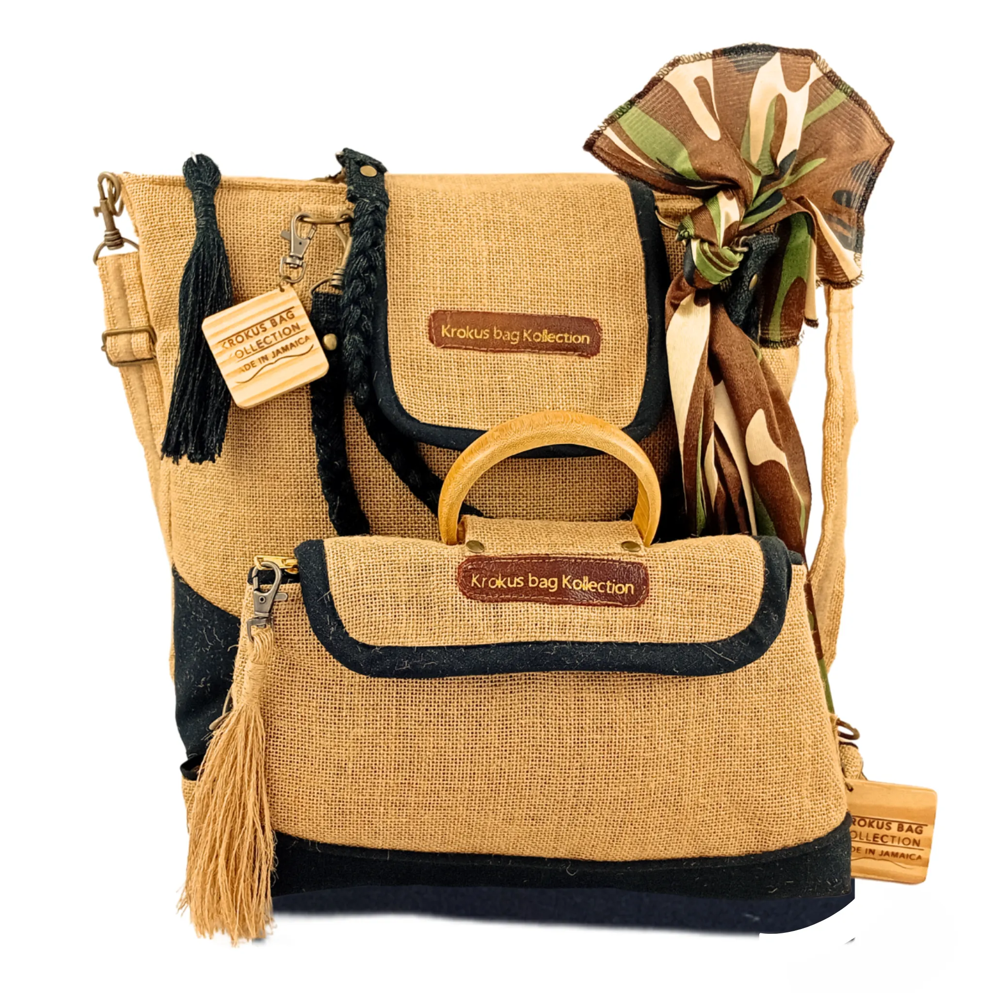 Tote Set, Black Linen Trim