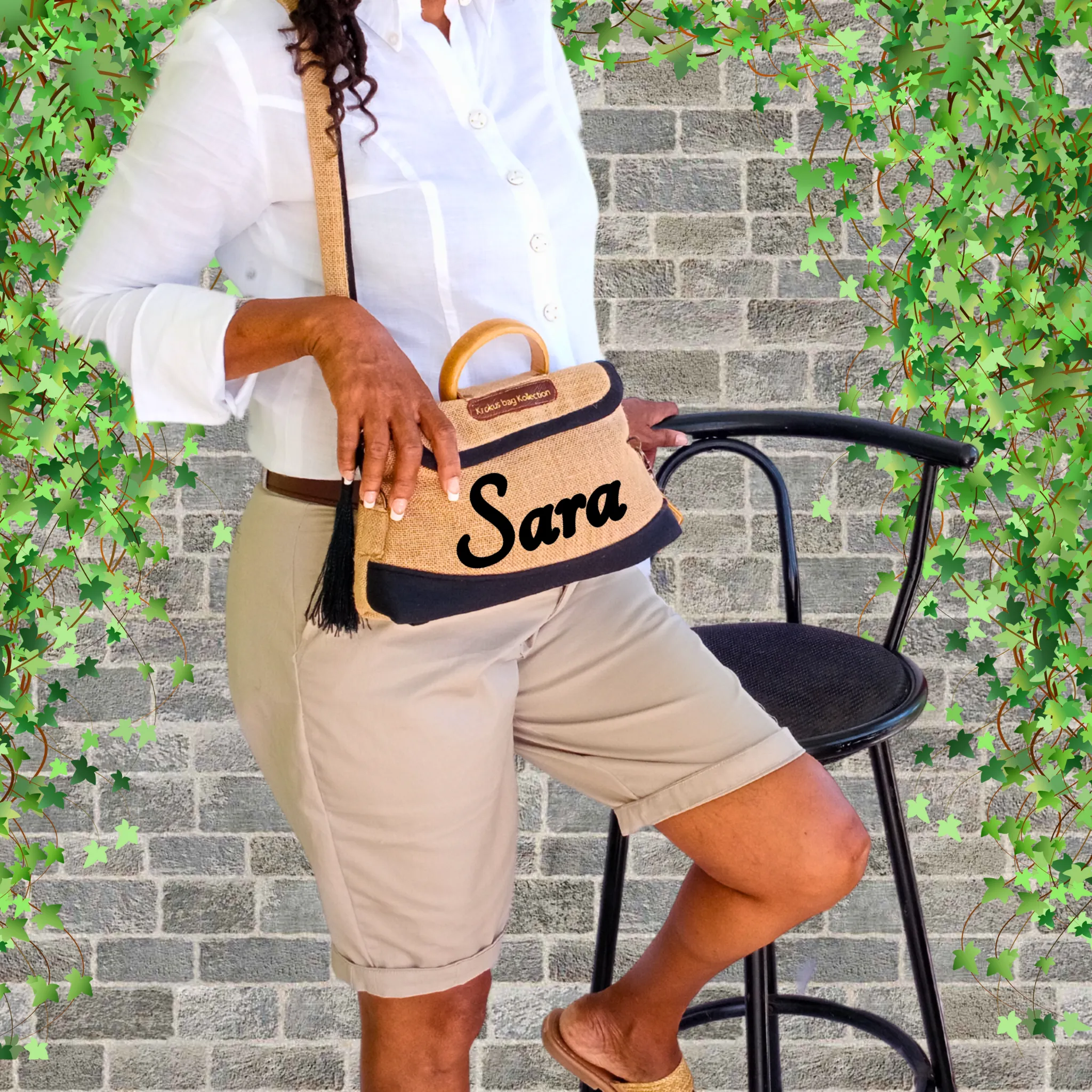 Tote Set, Black Linen Trim