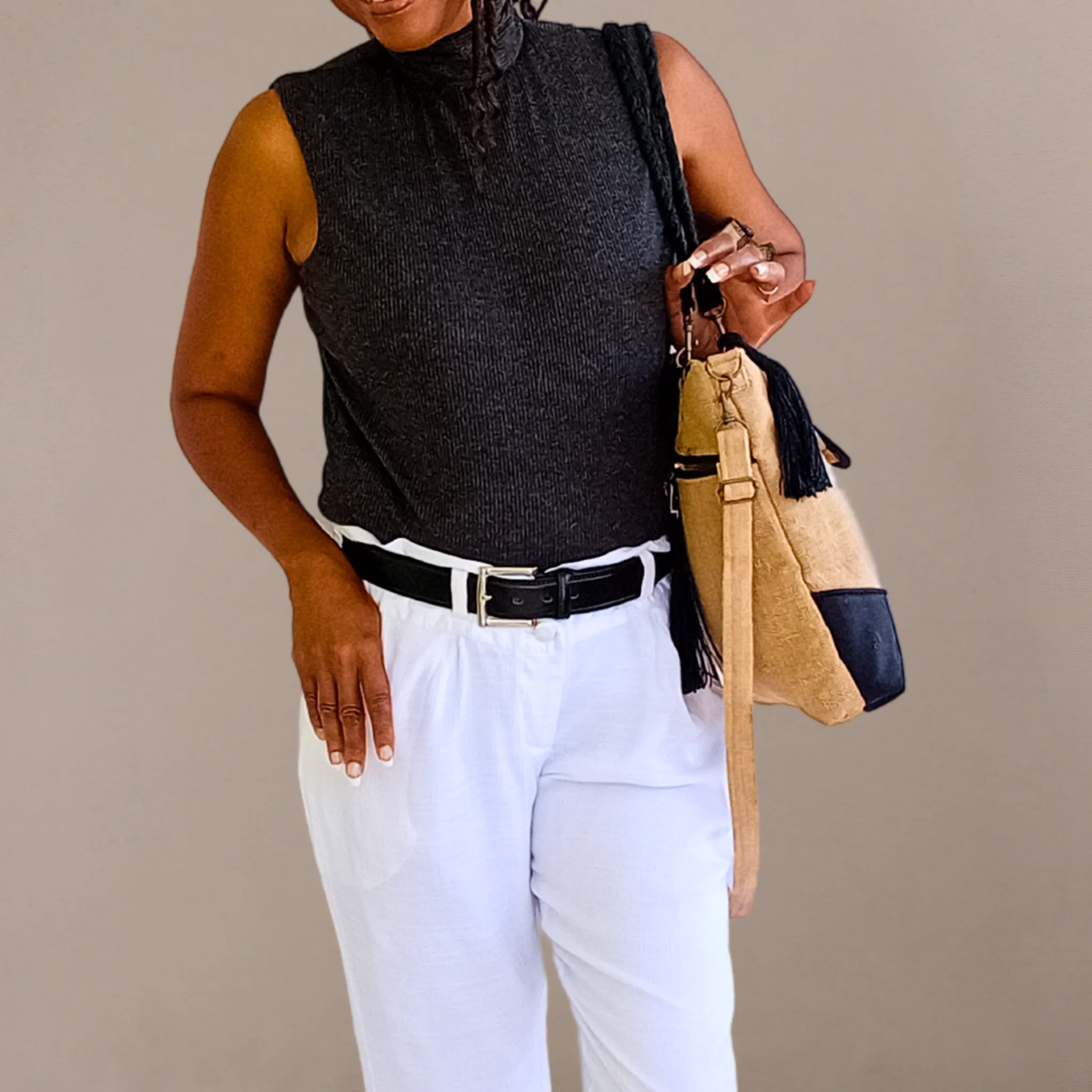 Tote Set, Black Linen Trim