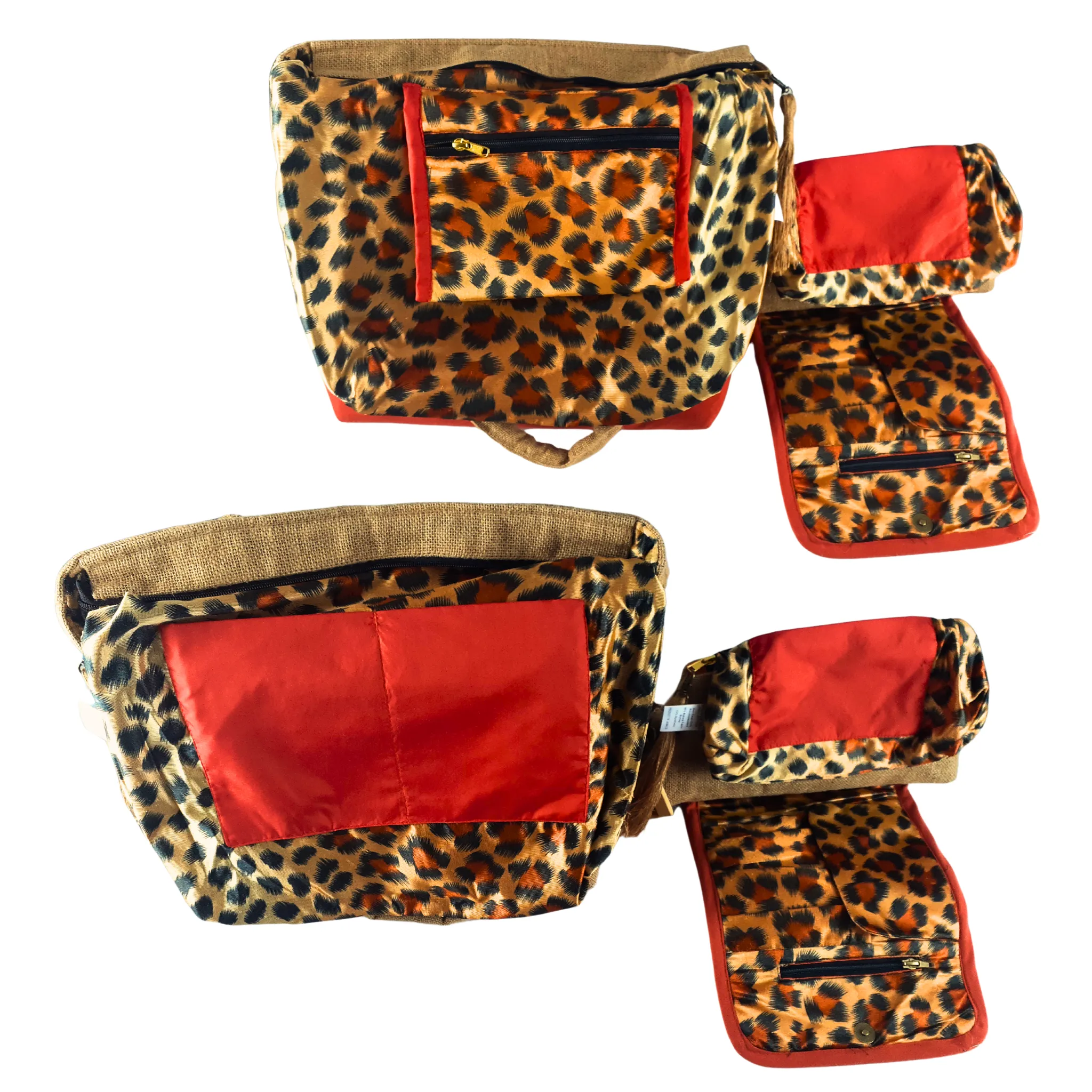 Tote Set, Burnt Orange Linen Trim
