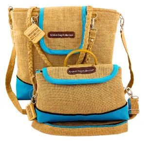 Tote Set, Ocean Blue Linen Trim