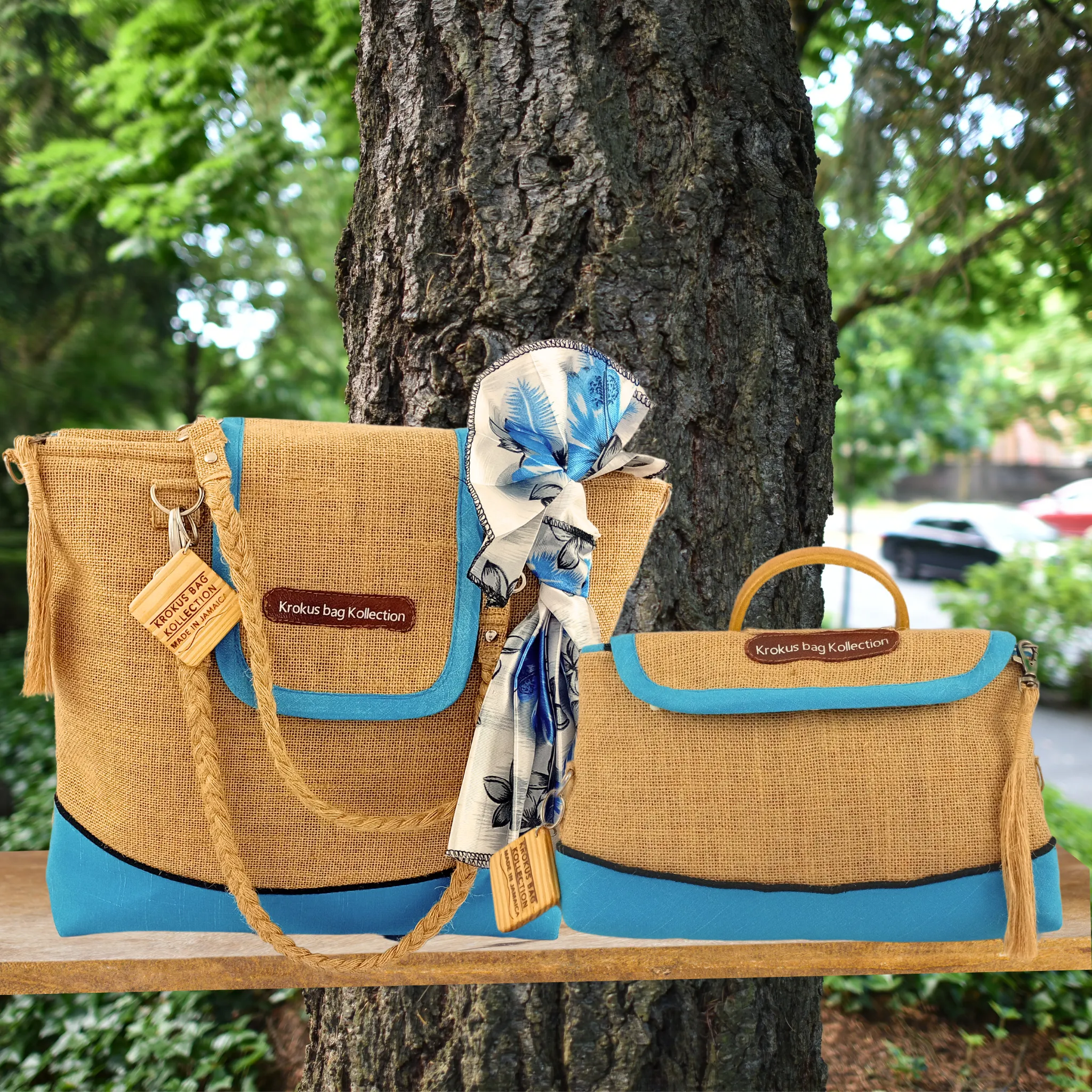Tote Set, Ocean Blue Linen Trim