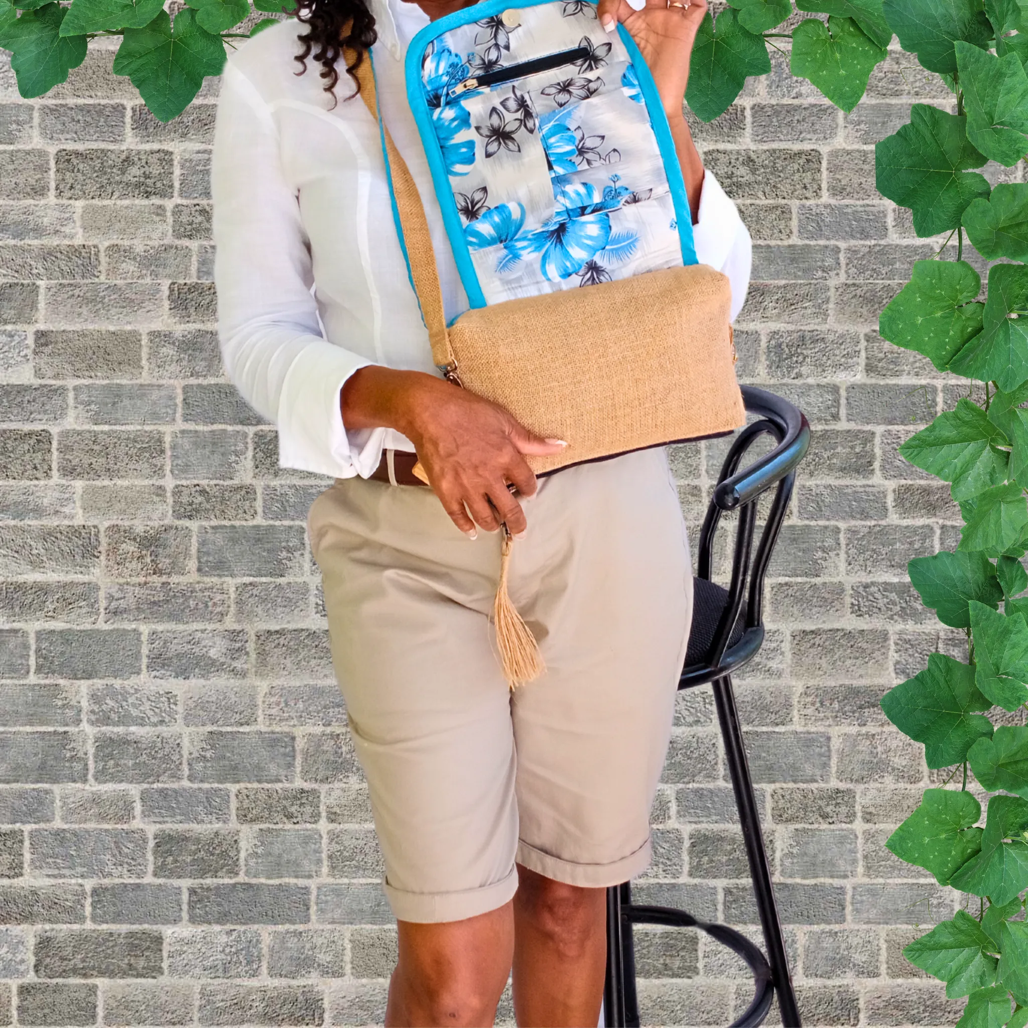 Tote Set, Ocean Blue Linen Trim