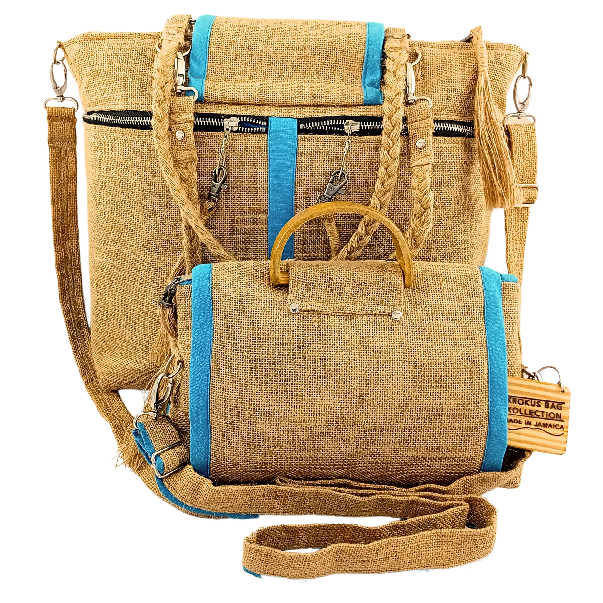 Tote Set, Ocean Blue Linen Trim