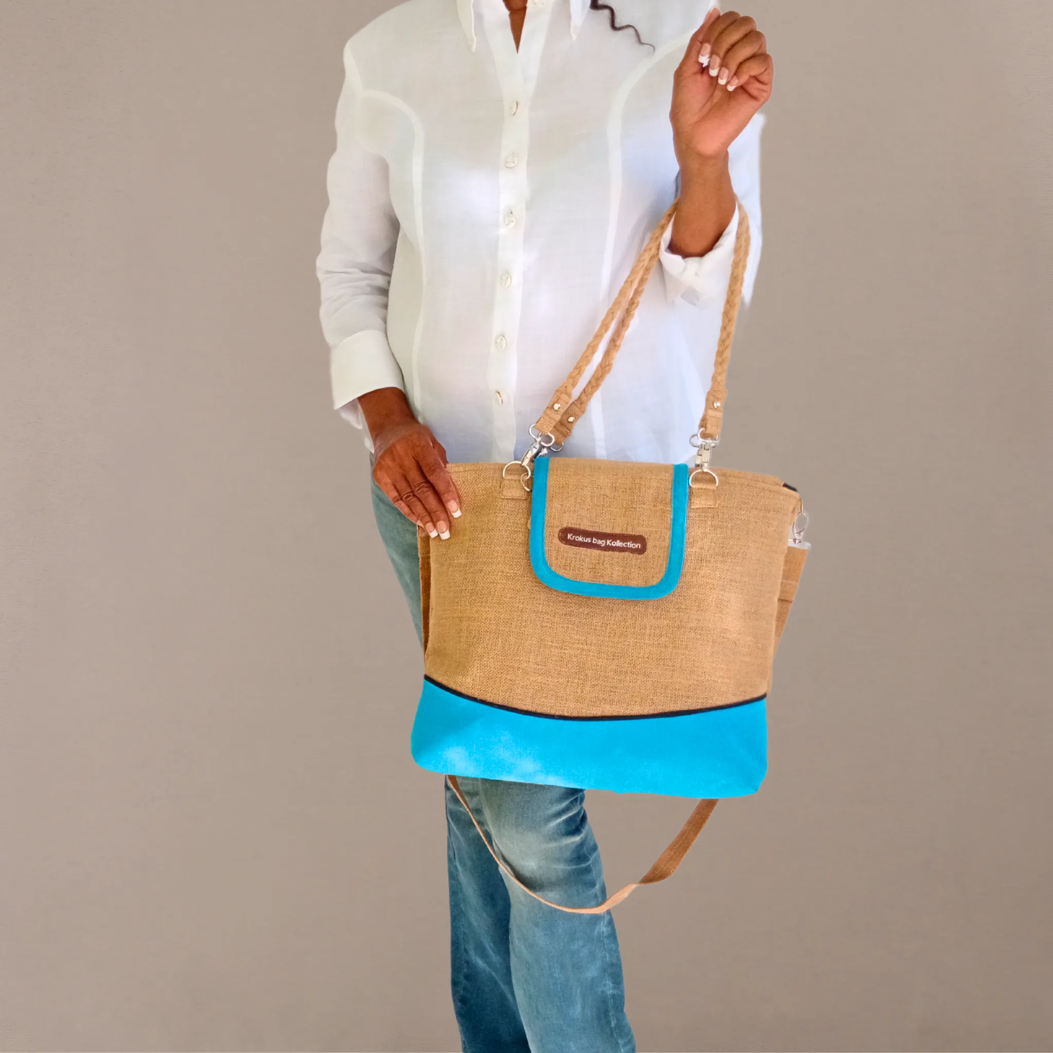 Tote Set, Ocean Blue Linen Trim