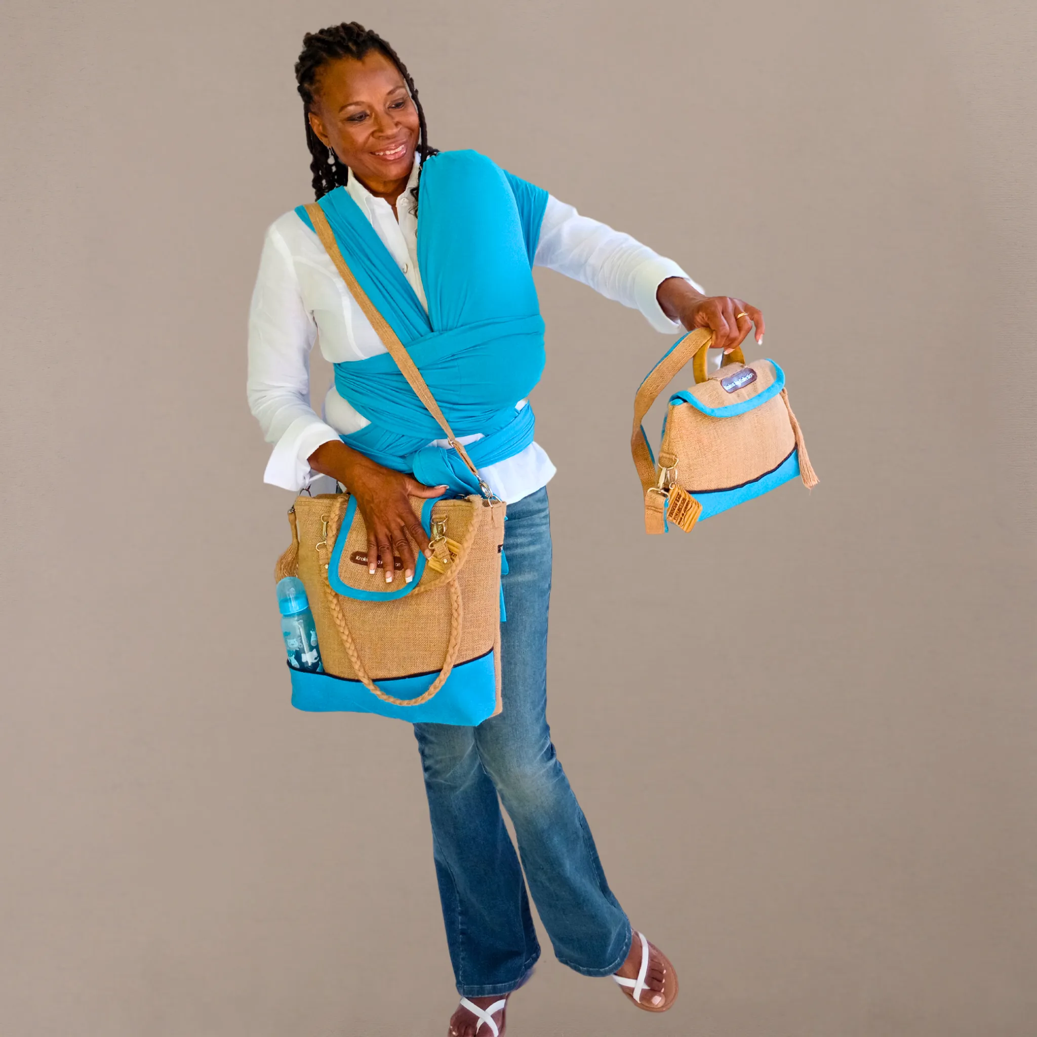 Tote Set, Ocean Blue Linen Trim