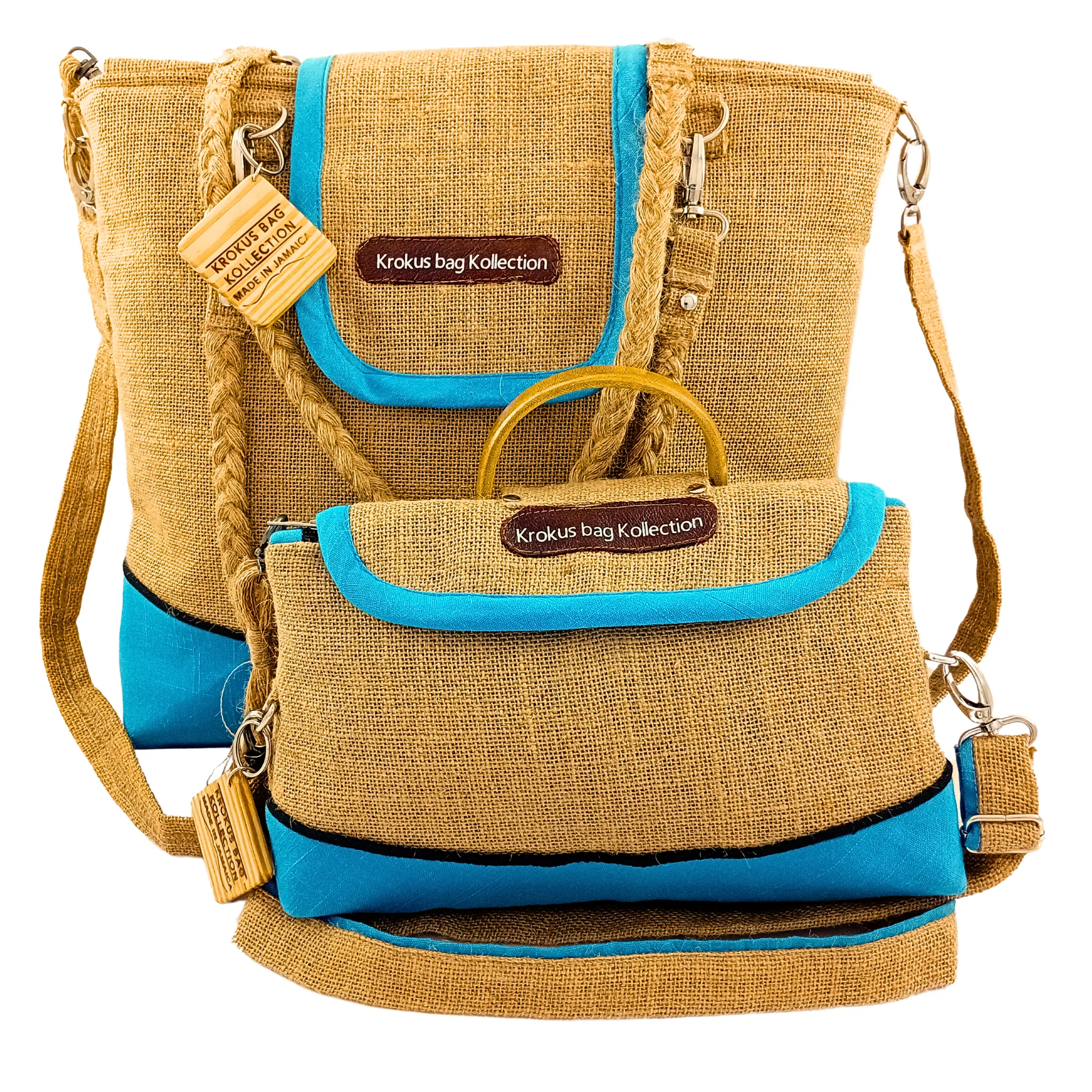 Tote Set, Ocean Blue Linen Trim