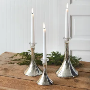 Trio of Silver Mercury Glass Candle Holders for a Cozy Farmhouse Vibe