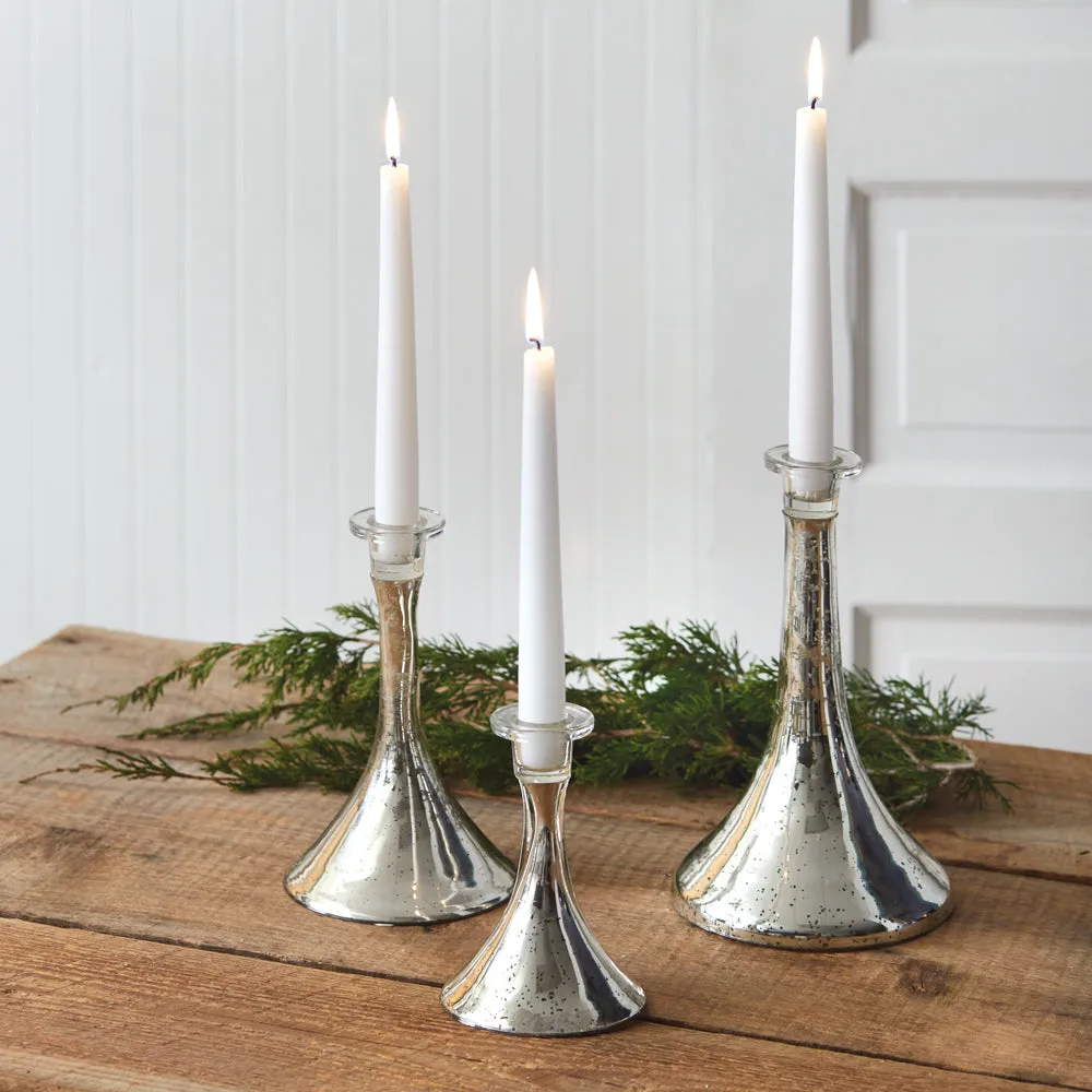 Trio of Silver Mercury Glass Candle Holders for a Cozy Farmhouse Vibe