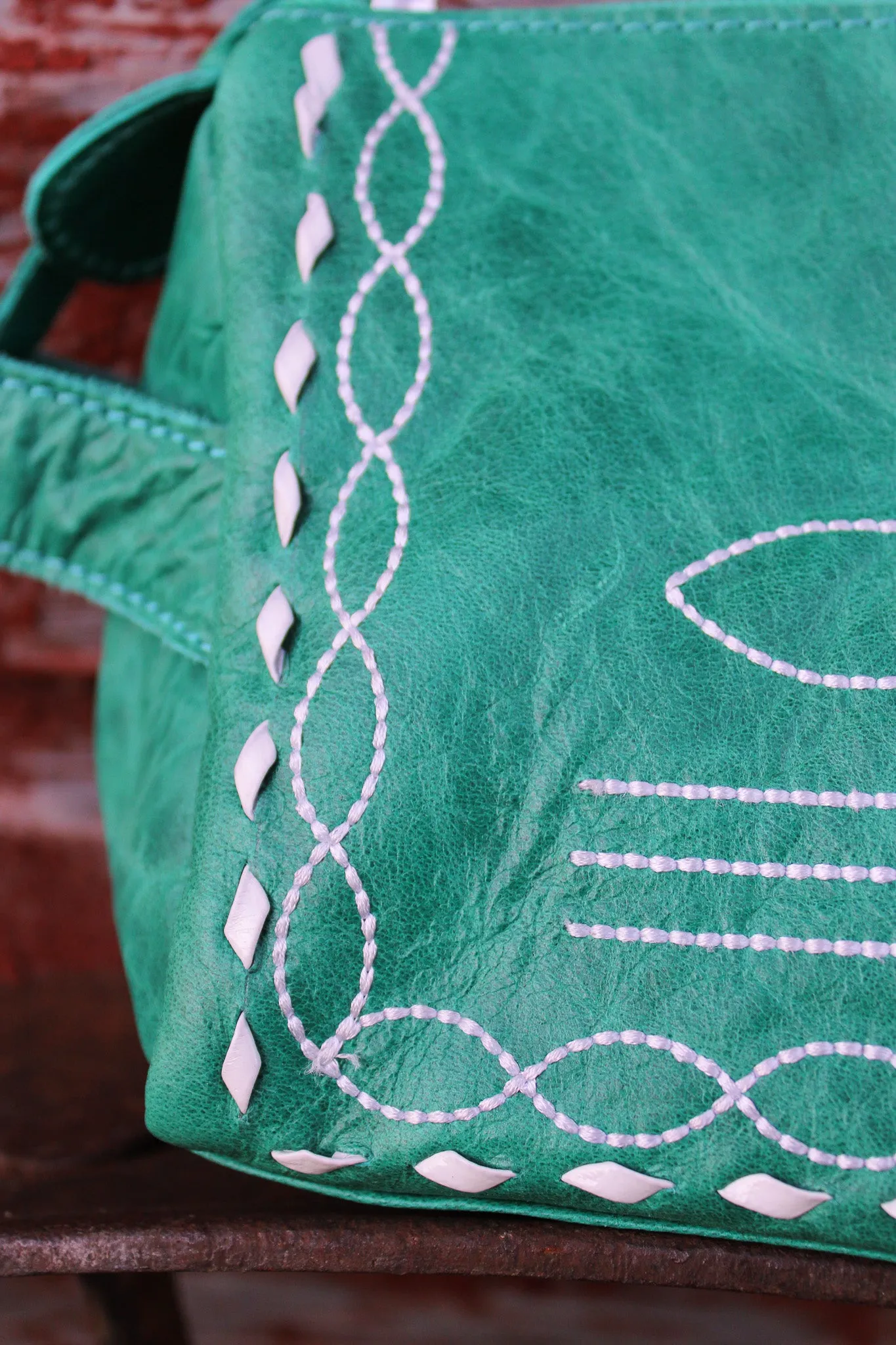 Turquoise Boot Stitch Leather Toiletry Bag