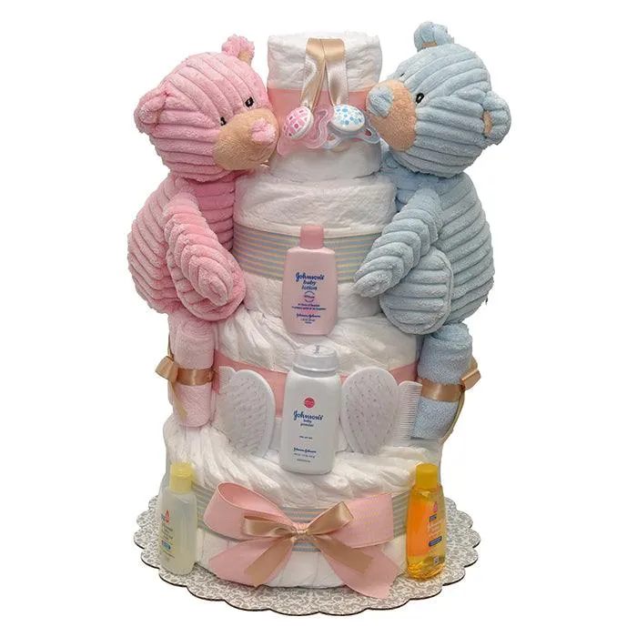Twins Girl and Boy Cord Diaper Cake 4 Tiers