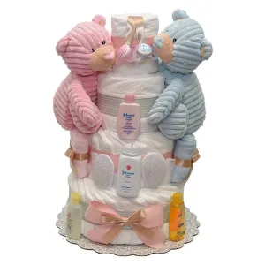 Twins Girl and Boy Cord Diaper Cake 4 Tiers