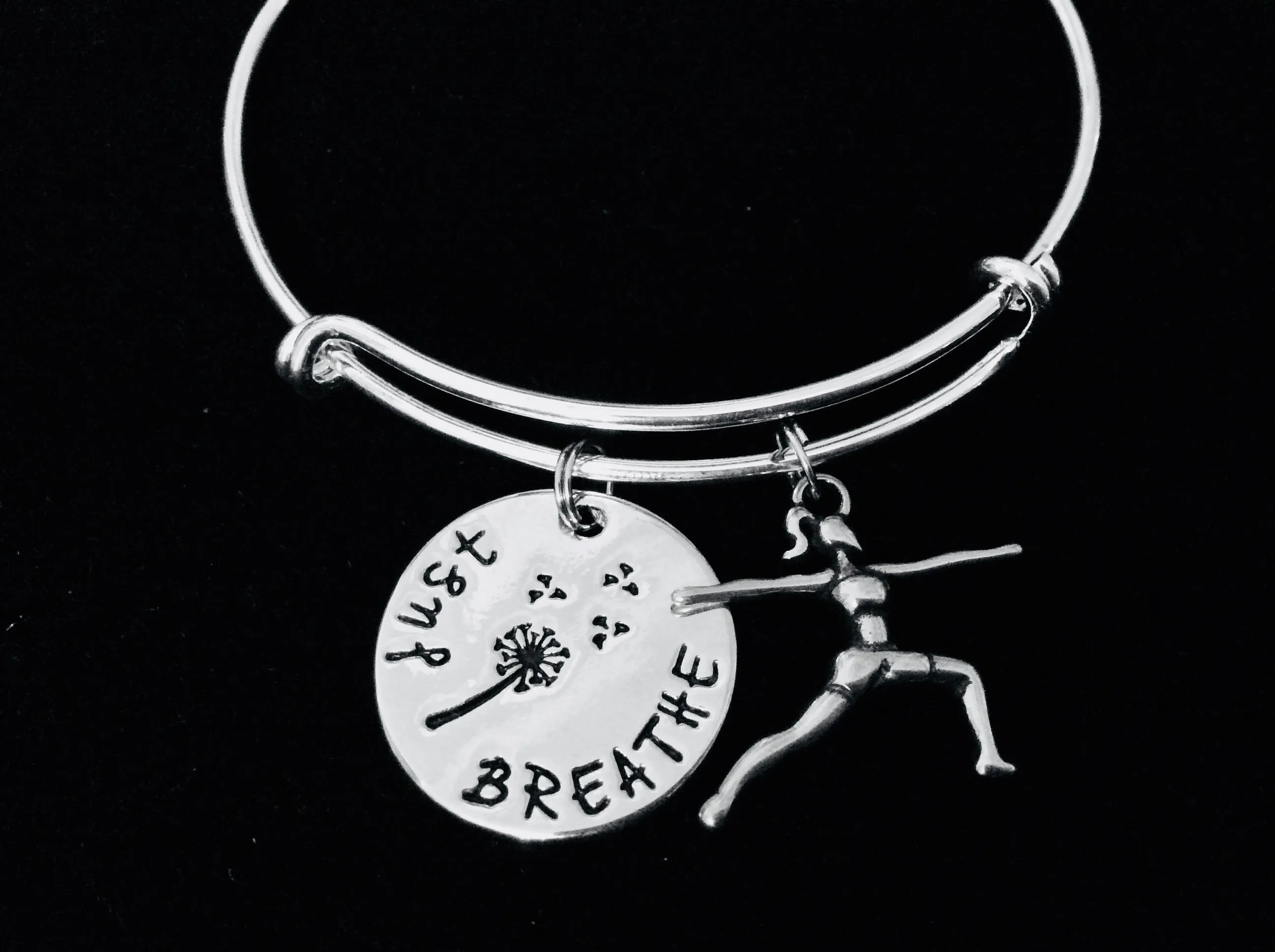 Warrior Pose Yoga Girl Just Breathe Adjustable Bracelet Expandable Silver Charm Bangle Yogi Gift