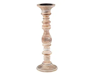 Whitewashed mango wood tall pillar candle holder