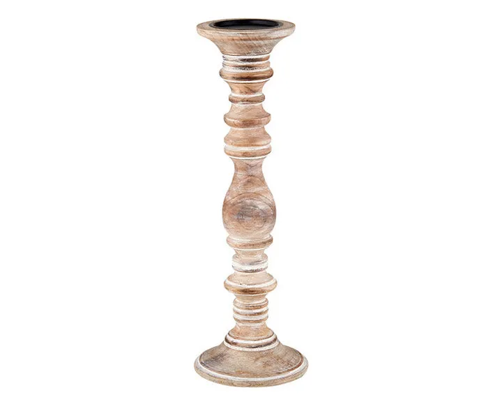 Whitewashed mango wood tall pillar candle holder