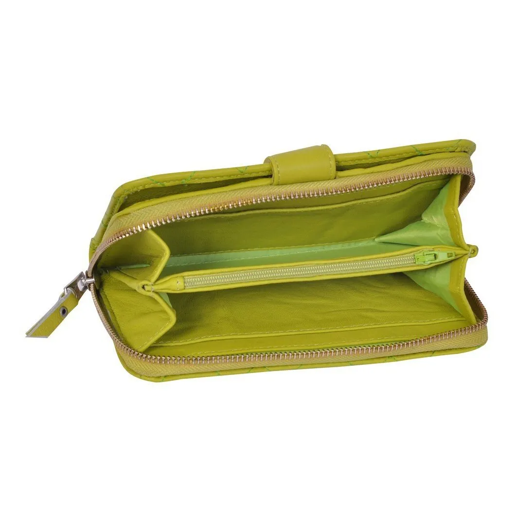 Women's Lime Green Quilted Wallet Purse