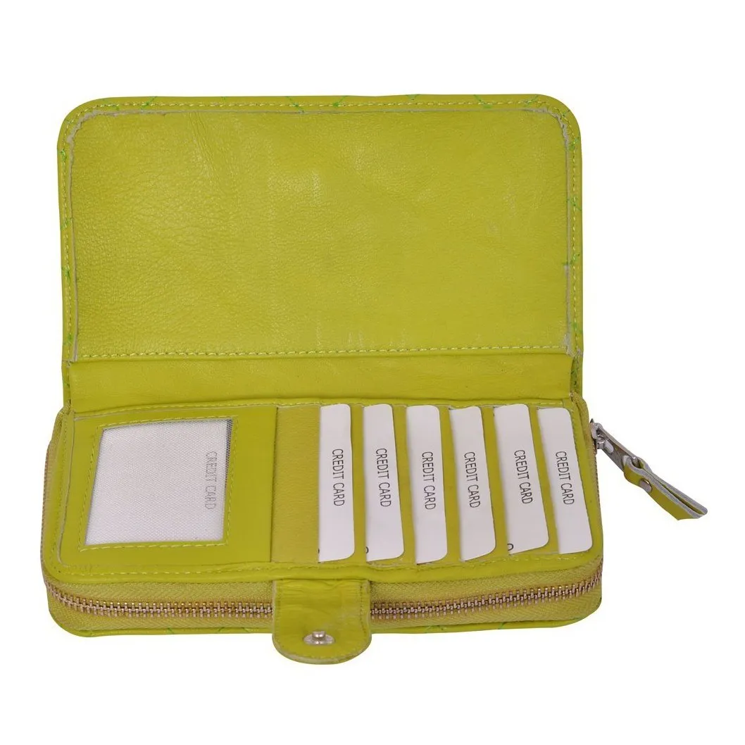 Women's Lime Green Quilted Wallet Purse