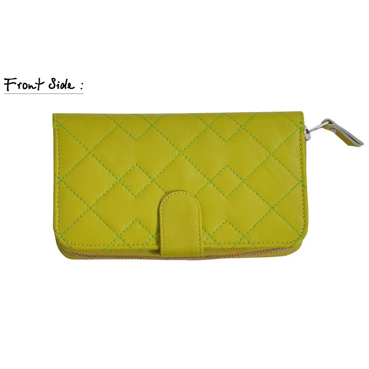 Women's Lime Green Zip Round Leather Purse