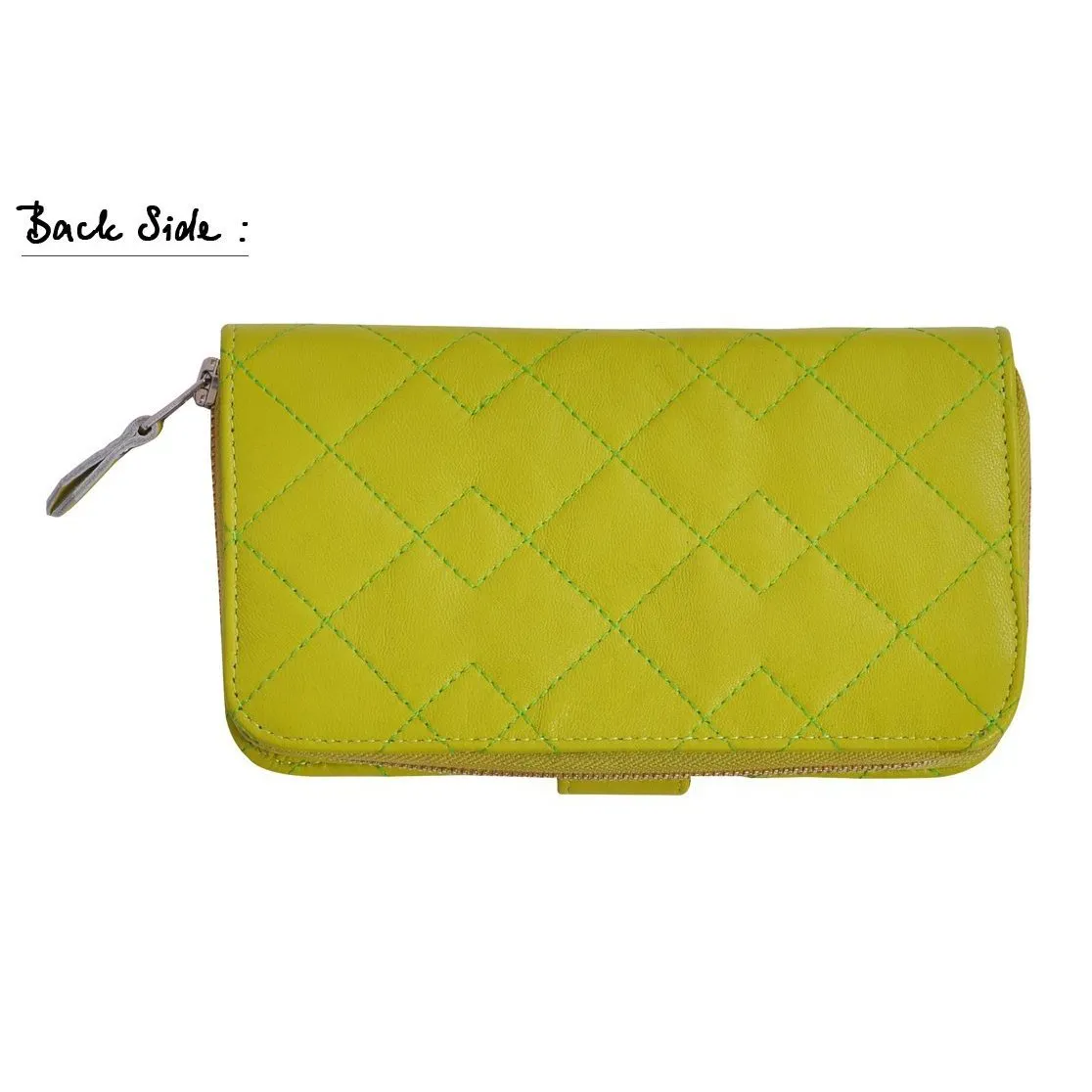 Women's Lime Green Zip Round Leather Purse