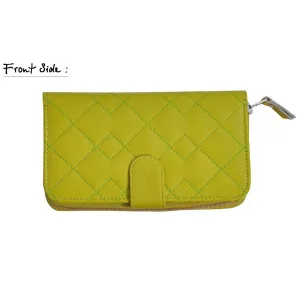 Women's Lime Green Zip Round Leather Purse