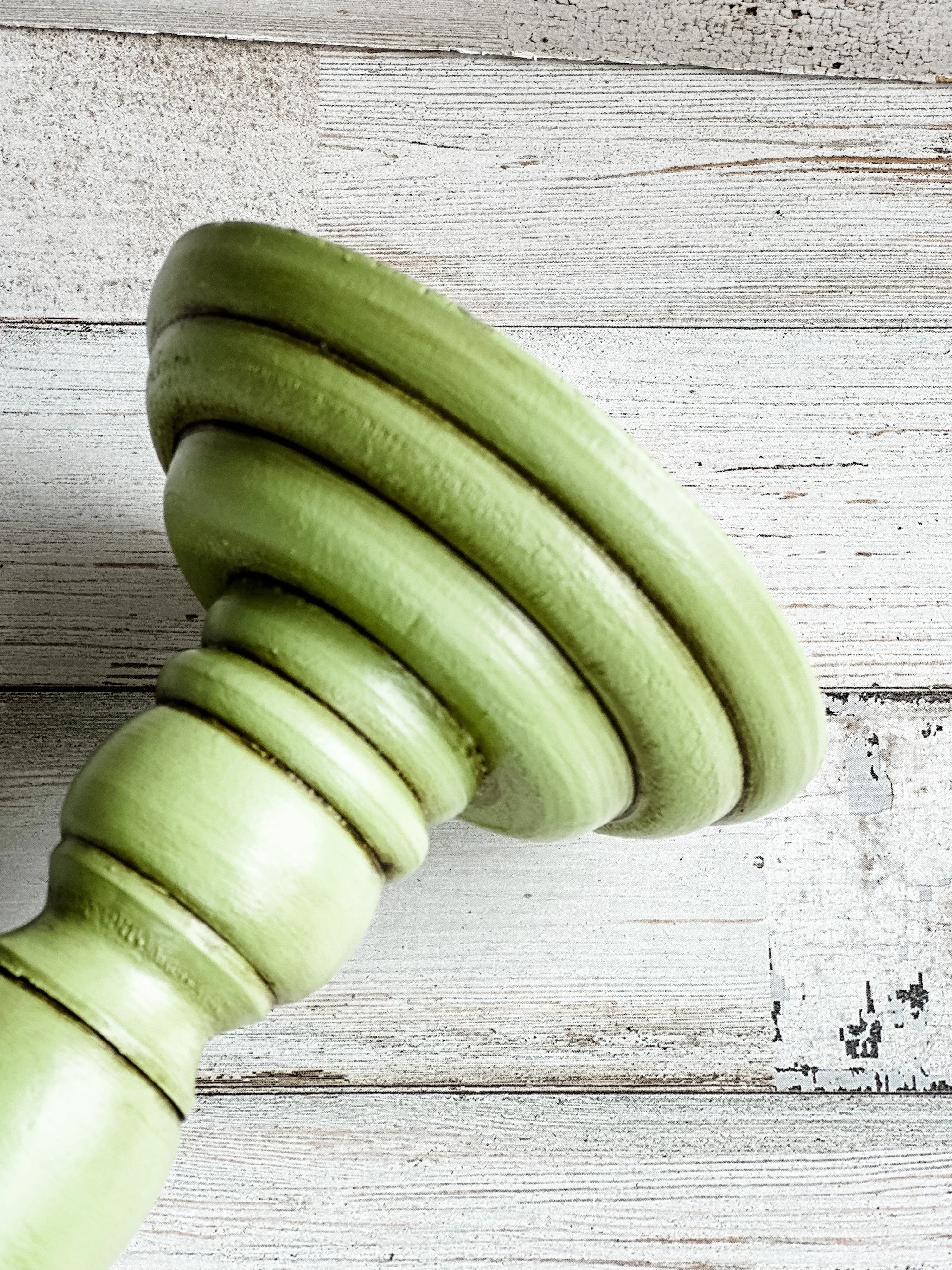 Wooden apple green pillar candle holder