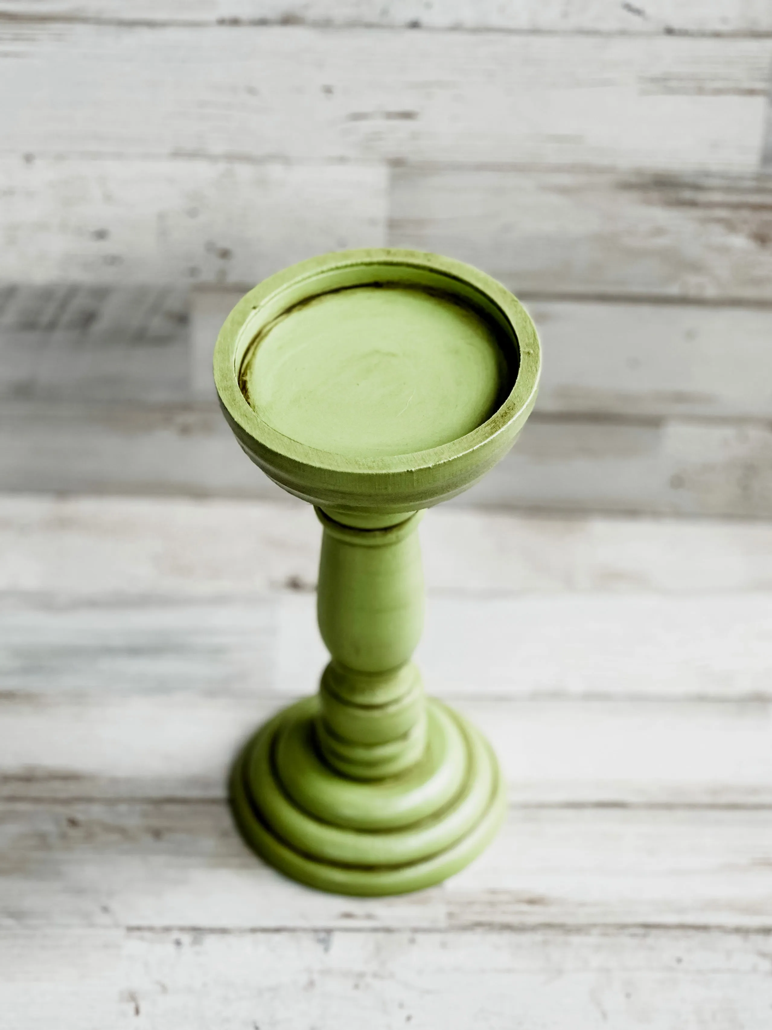 Wooden apple green pillar candle holder