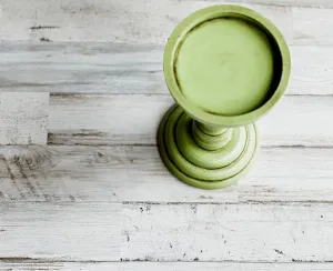 Wooden apple green pillar candle holder