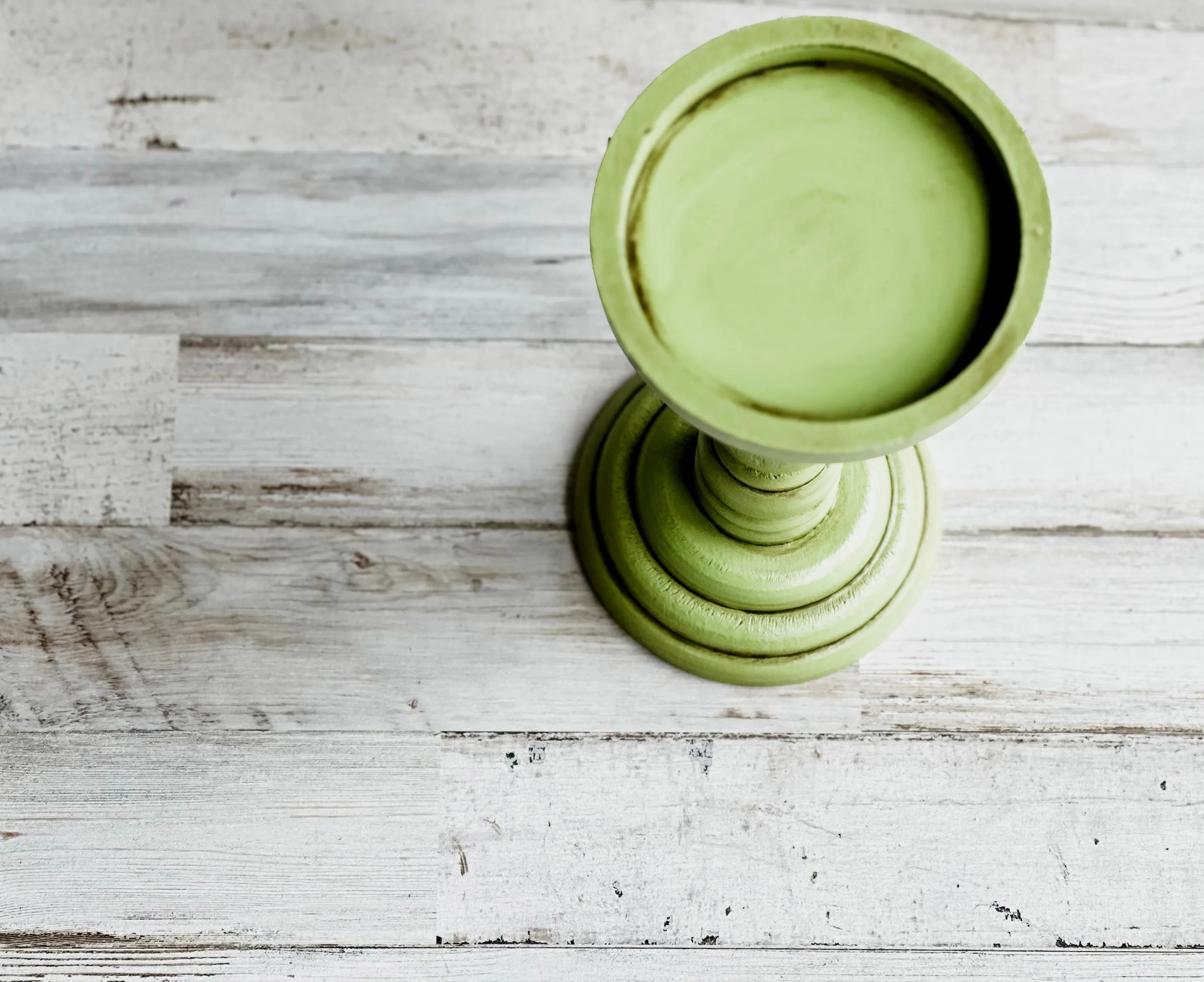 Wooden apple green pillar candle holder