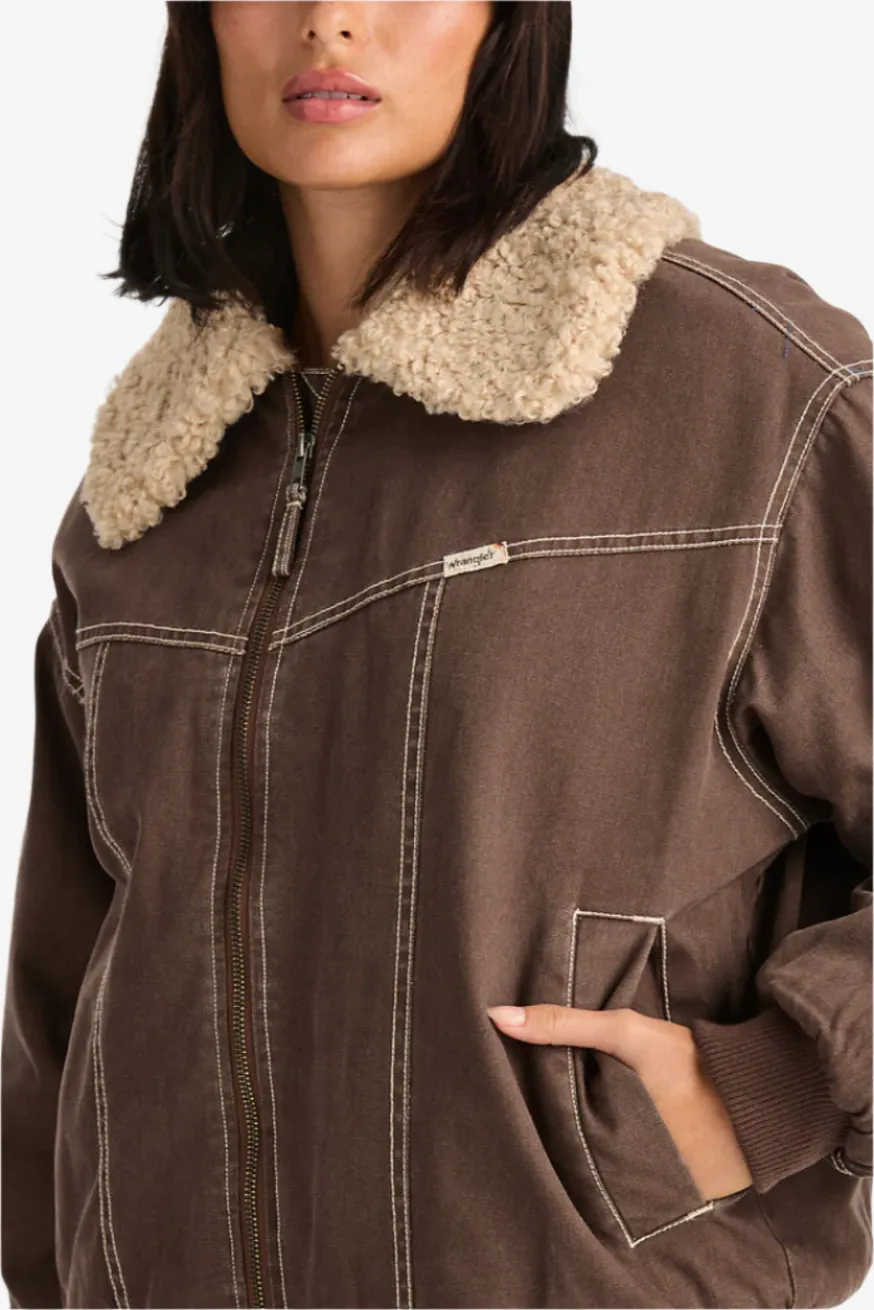 WRANGLER CARRIE BOMBER JACKET - WASHED BROWN