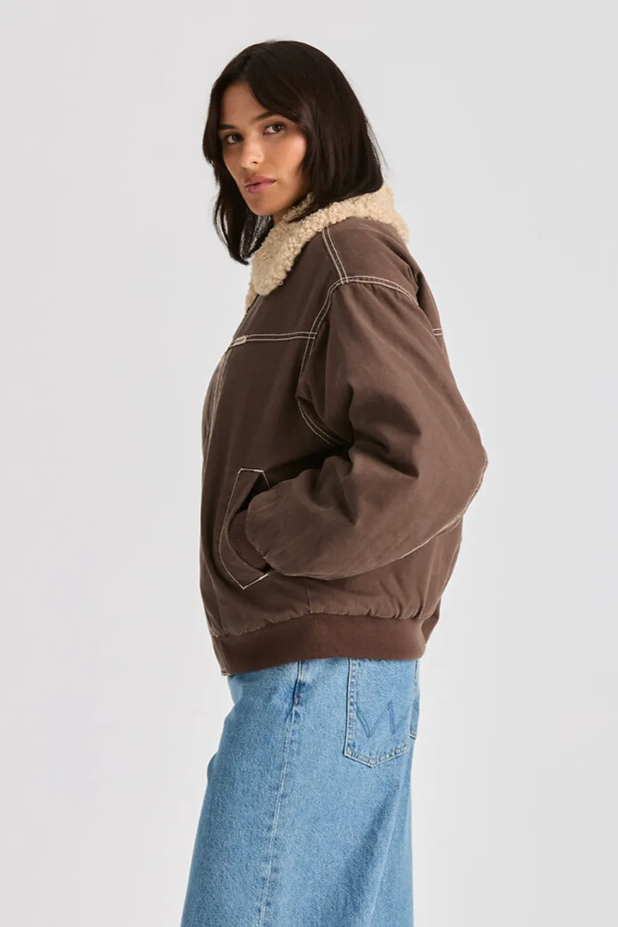 WRANGLER CARRIE BOMBER JACKET - WASHED BROWN