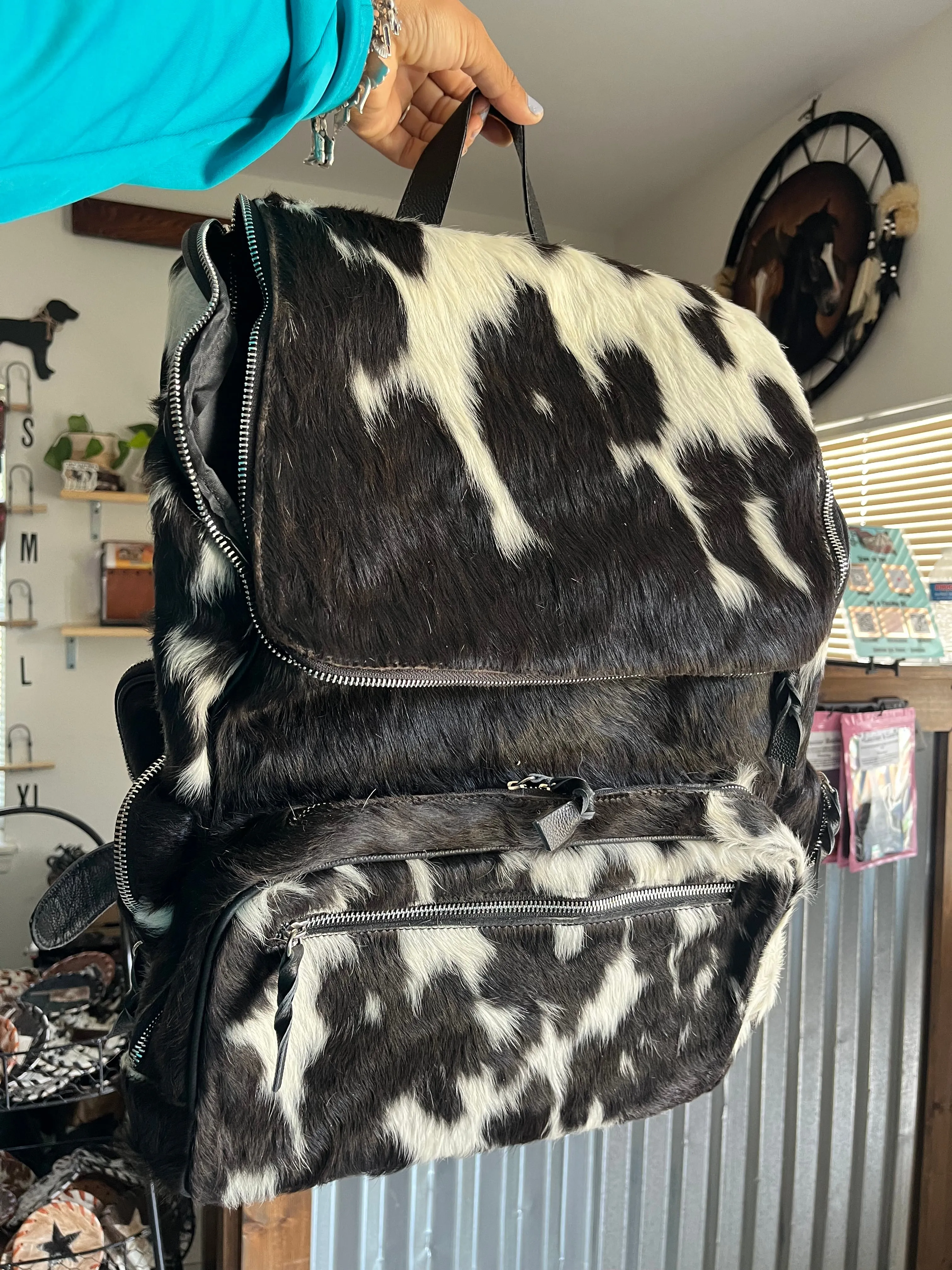 XL Cowhide   Black Leather Backpack