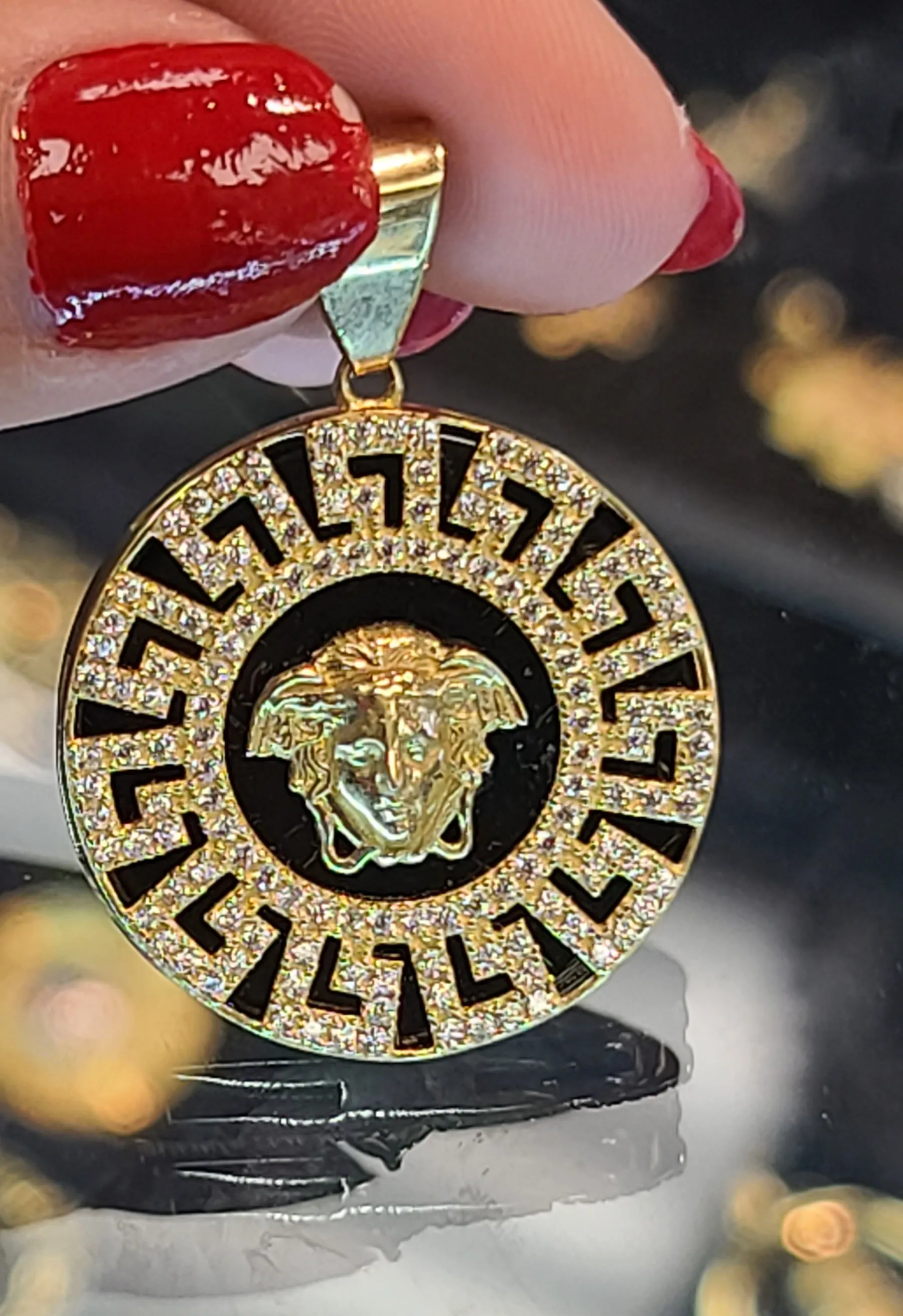 Yellow Gold Pendant with Greek Markings and CZs