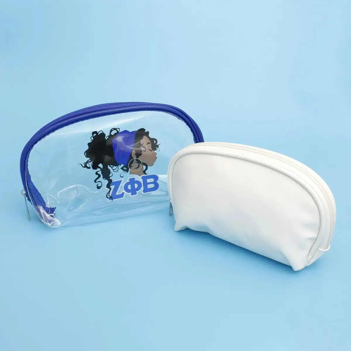 Zeta Phi Beta Sorority Cosmetic Pouch Set – Stylish Blue & White Travel Bags